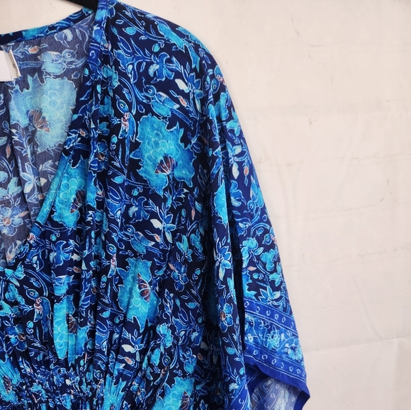 Rujuta Sheth Boho Resort Garden Marie Cinched Kaftan Maxi Dress Blue S/M - Picture 7 of 14
